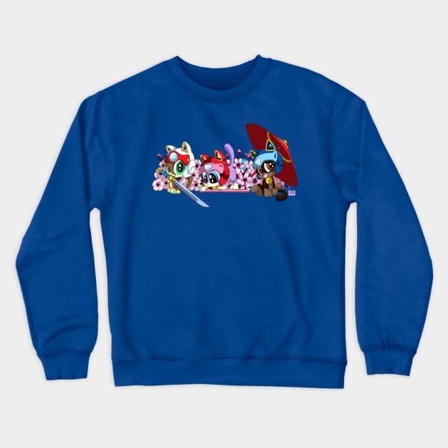 Samurai Pizza Kittens Crewneck Sweatshirt by Happy Bitey Snake